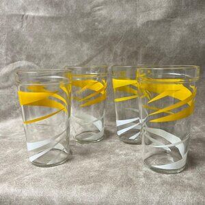 Mid Century Hazel Atlas Yellow & White Swirl Glasses
